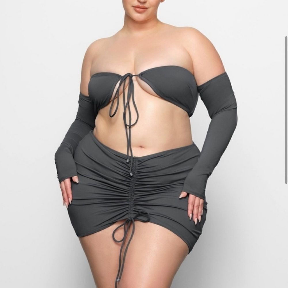 NWT SKIMS Recycled Swim Ruched Front Mini Micro Swim Bottom In Gunmetal Gray